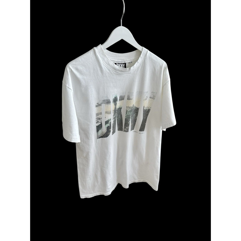 Vintage Y2K‎ DKNY New York Logo T-Shirt Mens One Size Fits All XL White 90s